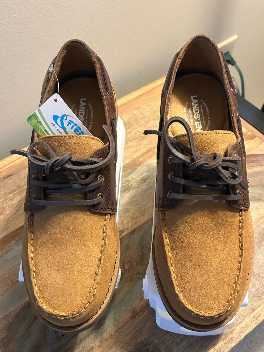 NWT Lands End Suede Leather Boat Shoes, Size 9D